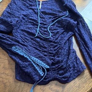 Free people lace navy long sleeve medium